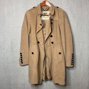 [ Burberry ] Wool + Cashmere Winter Coat Steampunk Street Black Fox Fur